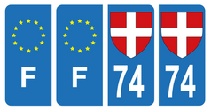 Lot De 4 Autocollants Plaque Immatriculation - Croix De Savoie Version BIS, Noir Et Couleur - 45x100 Mm - 4