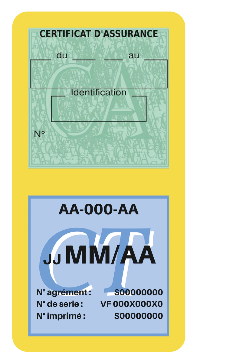 Porte Vignette Assurance Pare Brise Voiture Neutre | Double Étui Pochette Adhésive Autocollant Sticker Jaune