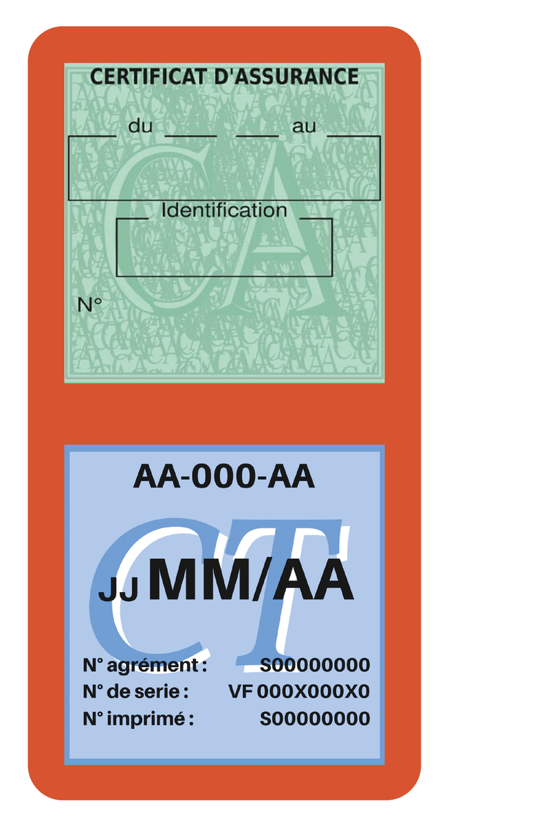Porte Vignette Assurance Pare Brise Voiture Neutre | Double Étui Pochette Adhésive Autocollant Sticker Orange