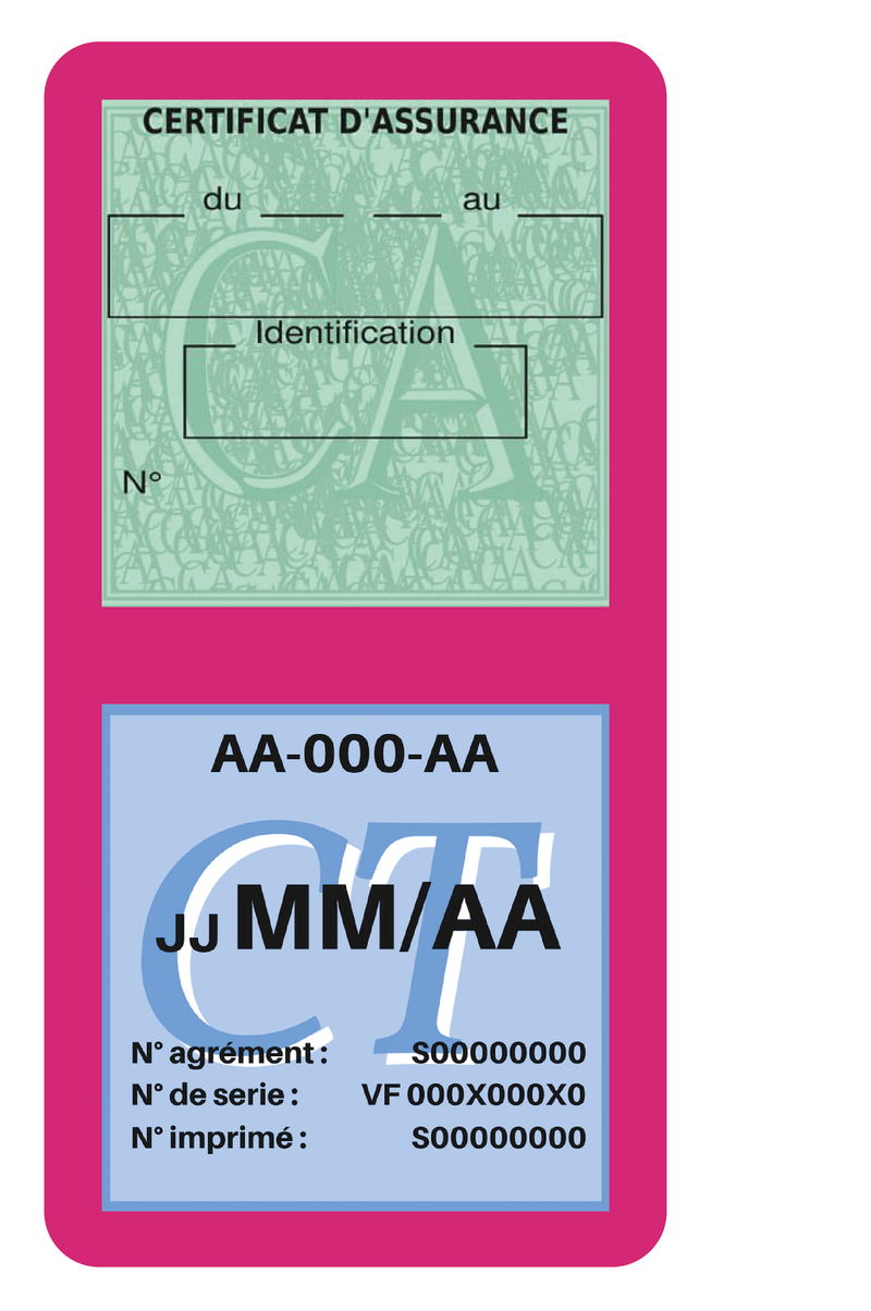 Porte Vignette Assurance Pare Brise Voiture Neutre | Double Étui Pochette Adhésive Autocollant Sticker Rose