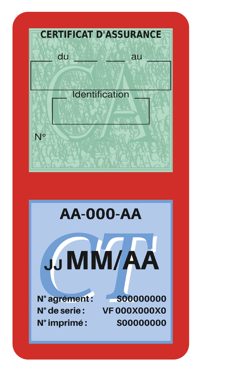Porte Vignette Assurance Pare Brise Voiture Neutre | Double Étui Pochette Adhésive Autocollant Sticker Rouge