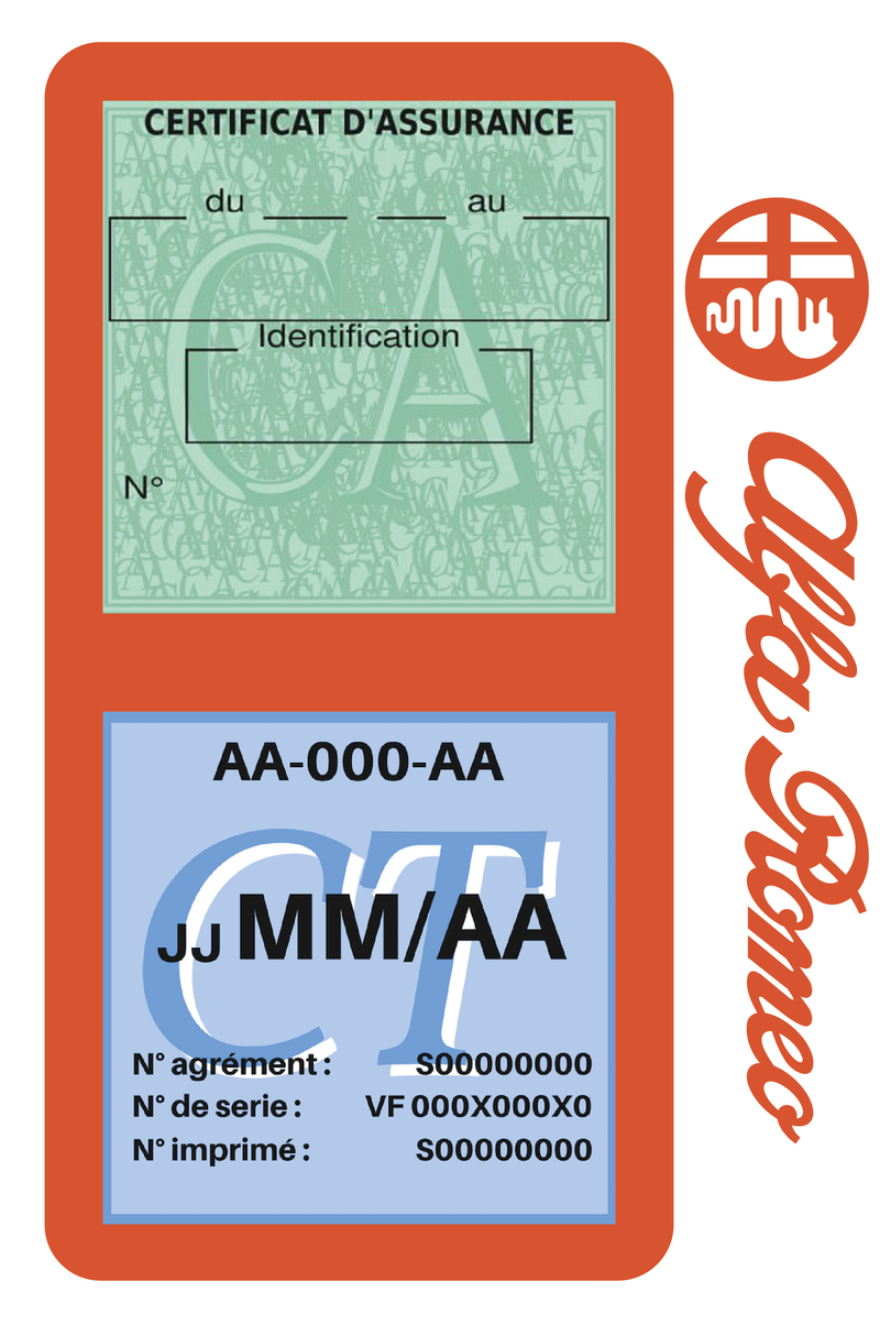 Porte Vignette Assurance Pare Brise Voiture Pour Alfa Romeo | Double Étui Pochette Adhésive Autocollant Sticker Orange