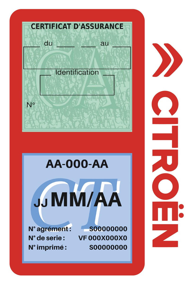Porte Vignette Assurance Pare Brise Voiture Pour Citroën | Double Étui Pochette Adhésive Autocollant Sticker Rouge