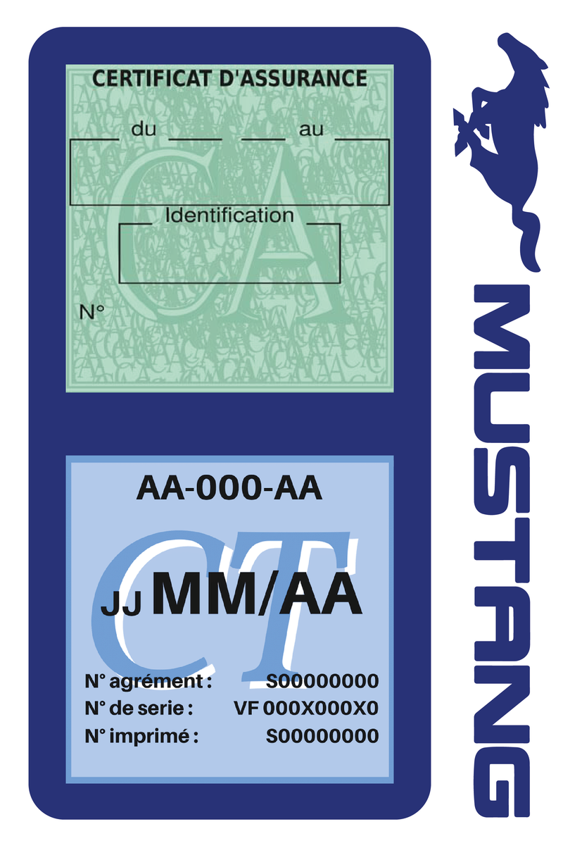 Porte Vignette Assurance Pare Brise Voiture Pour Mustang | Double Étui Pochette Adhésive Autocollant Sticker Bleu