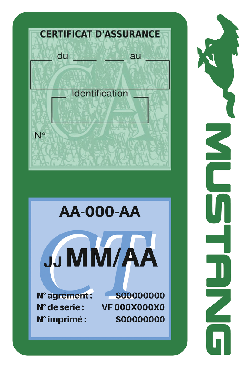 Porte Vignette Assurance Pare Brise Voiture Pour Mustang | Double Étui Pochette Adhésive Autocollant Sticker Vert