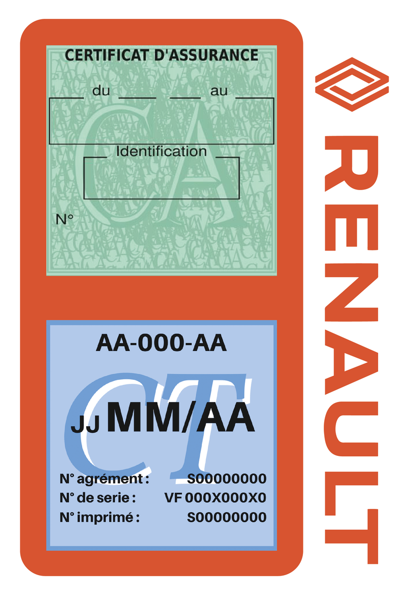 Porte Vignette Assurance Pare Brise Voiture Pour Renault | Double Étui Pochette Adhésive Autocollant Sticker Orange