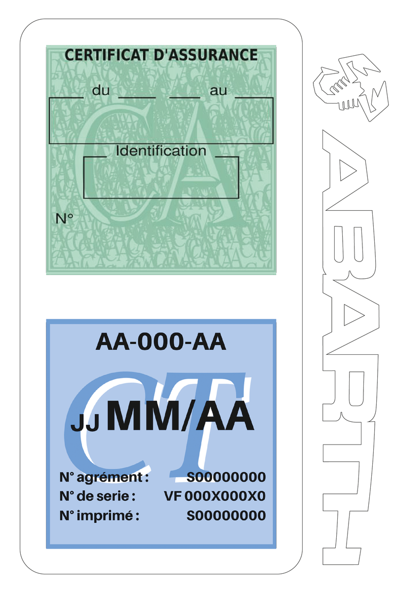 Porte Vignette Assurance Pare Brise Voiture Pour Abarth | Double Étui Pochette Adhésive Autocollant Sticker Blanc