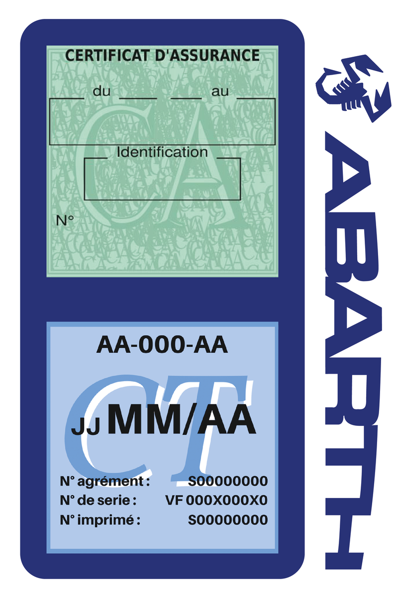 Porte Vignette Assurance Pare Brise Voiture Pour Abarth | Double Étui Pochette Adhésive Autocollant Sticker Bleu