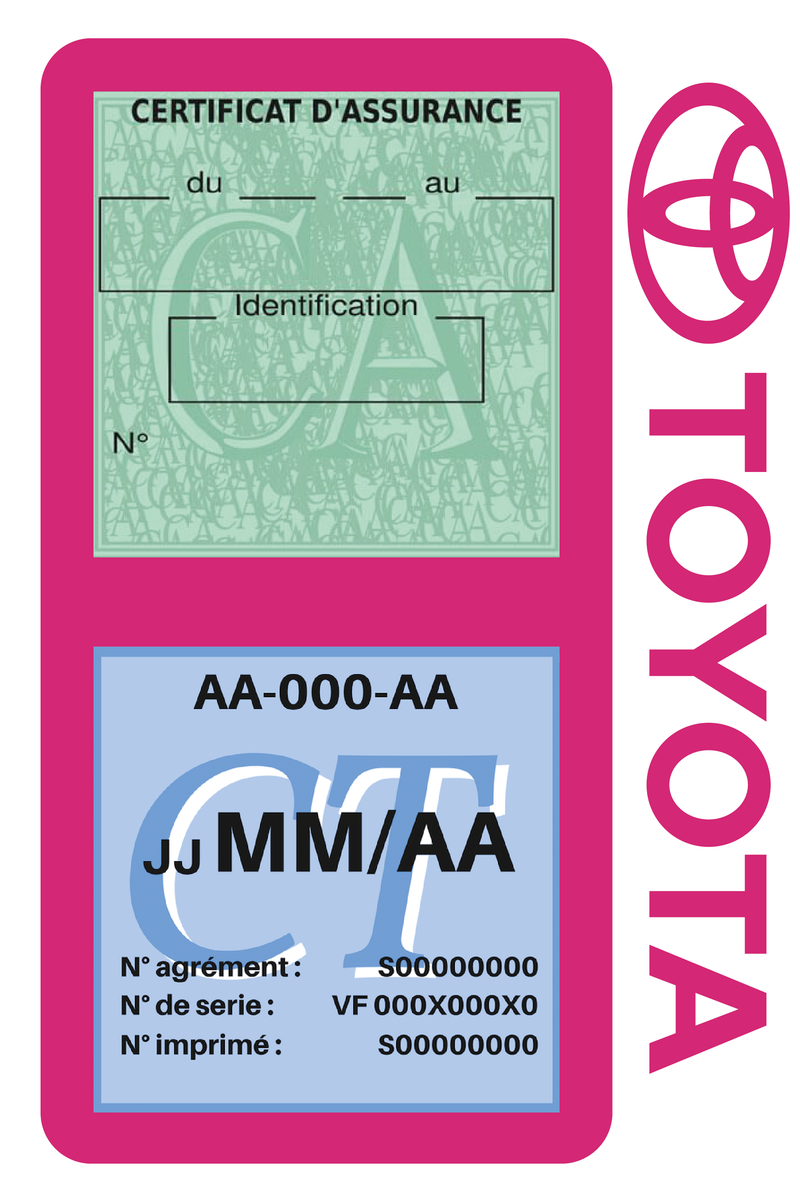 Porte Vignette Assurance Pare Brise Voiture Pour Toyota | Double Étui Pochette Adhésive Autocollant Sticker Rose