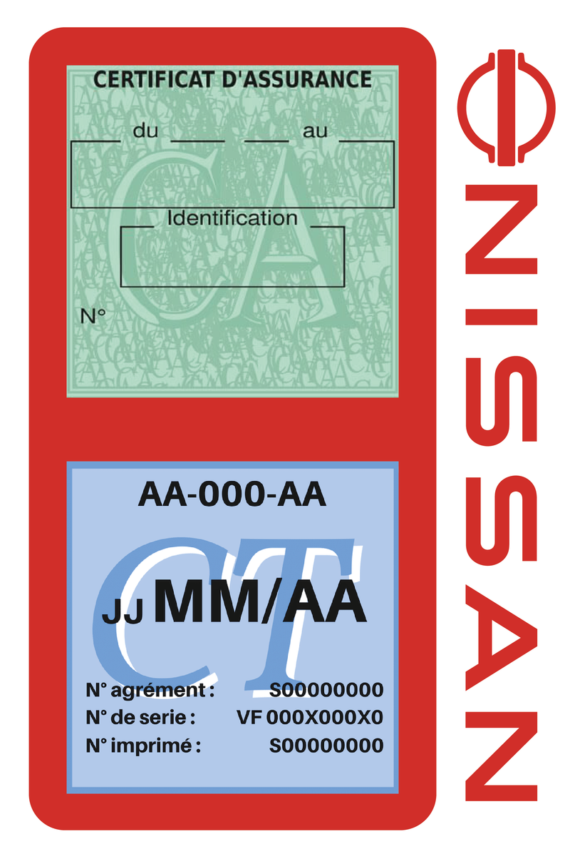 Porte Vignette Assurance Pare Brise Voiture Pour Nissan | Double Étui Pochette Adhésive Autocollant Sticker Rouge