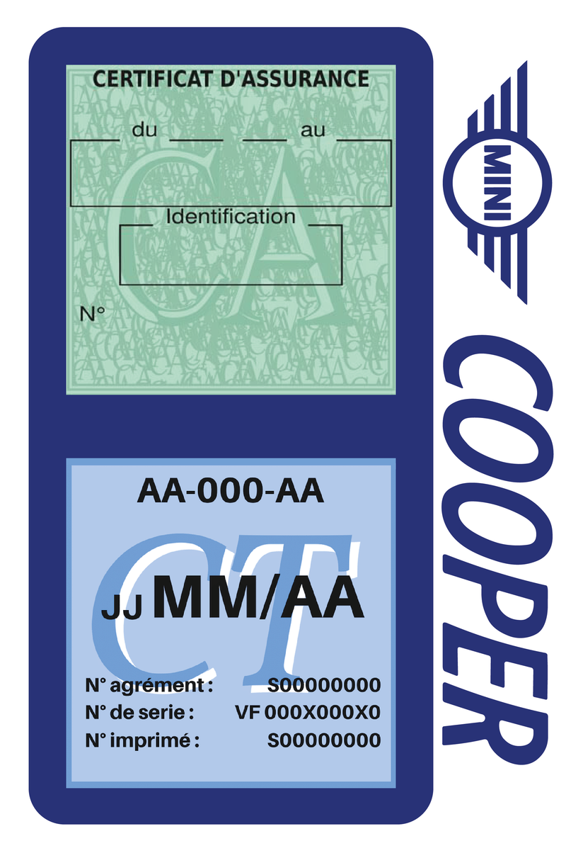 Porte Vignette Assurance Pare Brise Voiture Pour Mini Cooper | Double Étui Pochette Adhésive Autocollant Sticker Bleu