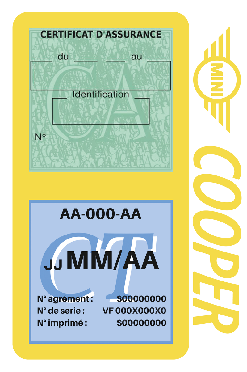 Porte Vignette Assurance Pare Brise Voiture Pour Mini Cooper | Double Étui Pochette Adhésive Autocollant Sticker Jaune
