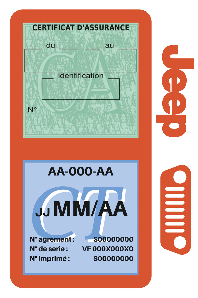Porte Vignette Assurance Pare Brise Voiture Pour Jeep | Double Étui Pochette Adhésive Autocollant Sticker Orange