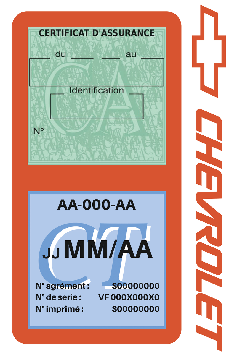 Porte Vignette Assurance Pare Brise Voiture Pour Chevrolet | Double Étui Pochette Adhésive Autocollant Sticker Orange