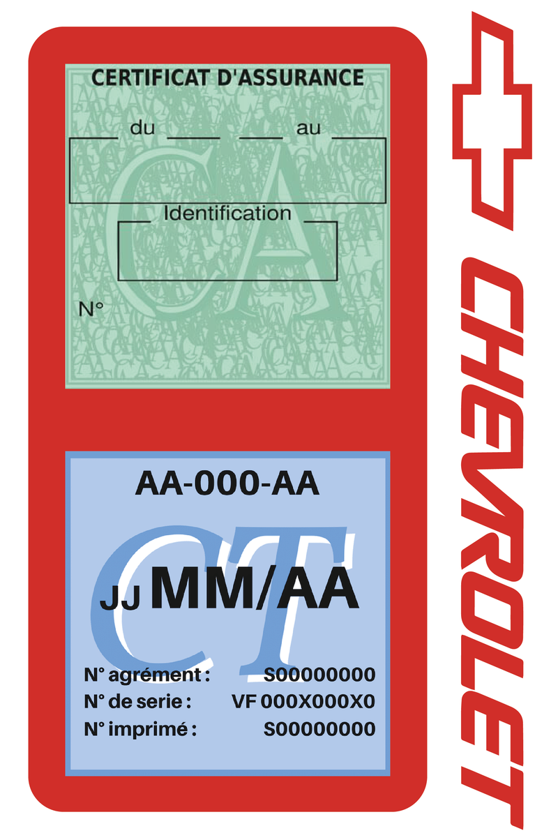 Porte Vignette Assurance Pare Brise Voiture Pour Chevrolet | Double Étui Pochette Adhésive Autocollant Sticker Rouge