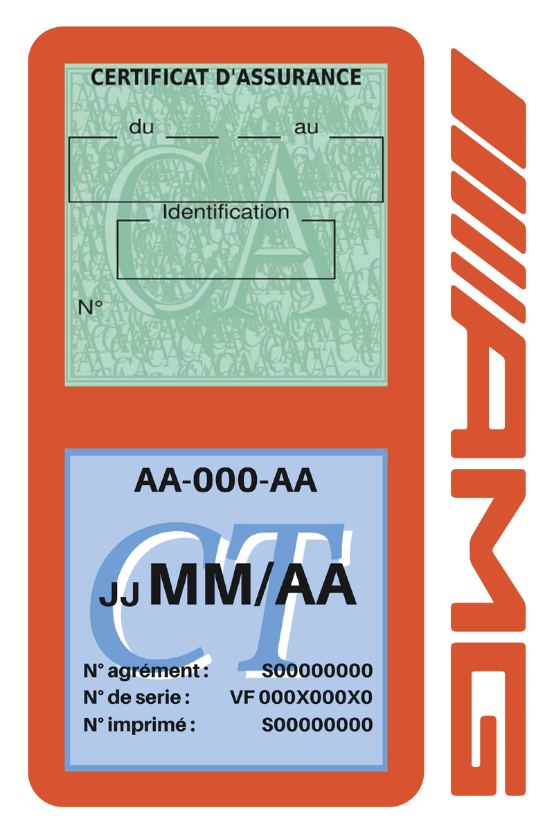 Porte Vignette Assurance Pare Brise Voiture Pour AMG | Double Étui Pochette Adhésive Autocollant Sticker Orange