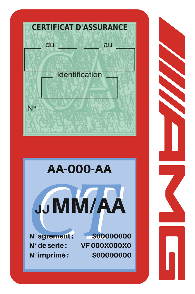 Porte Vignette Assurance Pare Brise Voiture Pour AMG | Double Étui Pochette Adhésive Autocollant Sticker Rouge