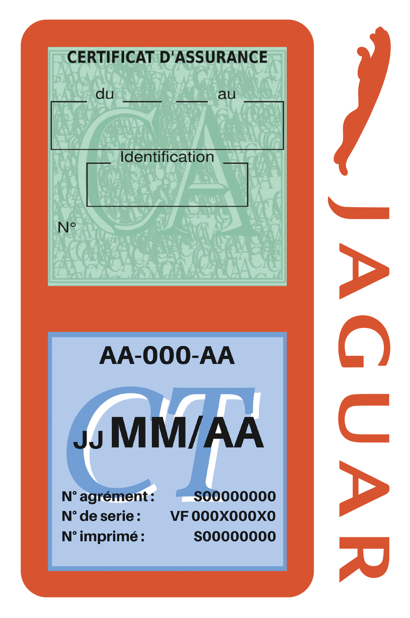 Porte Vignette Assurance Pare Brise Voiture Pour Jaguar | Double Étui Pochette Adhésive Autocollant Sticker Orange