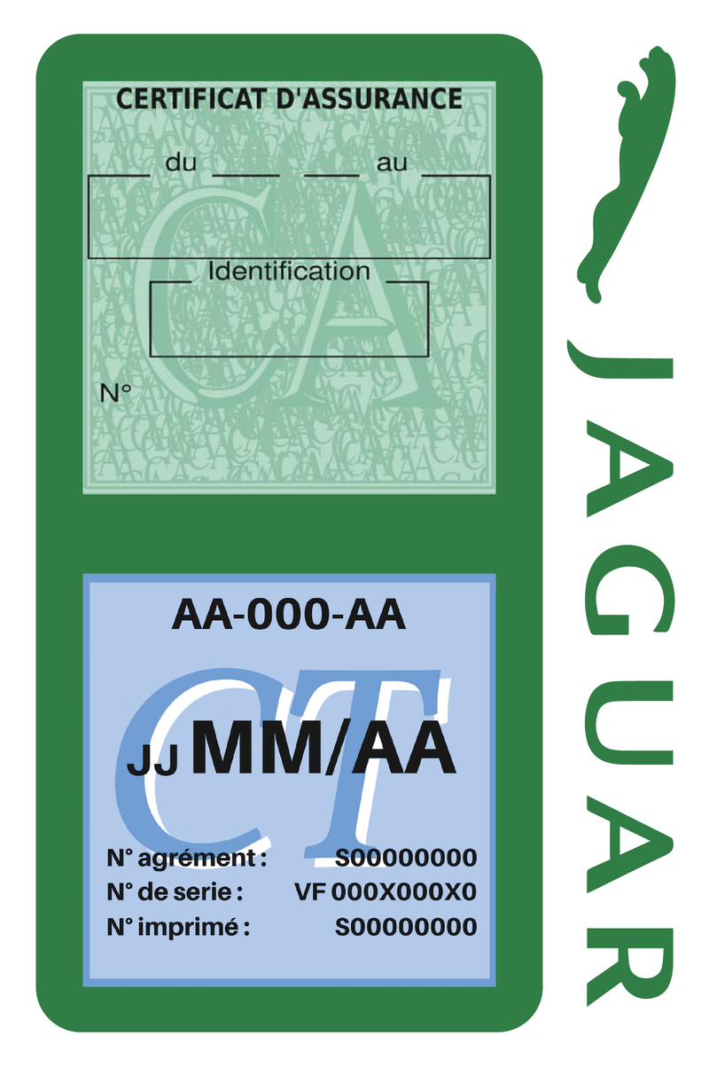 Porte Vignette Assurance Pare Brise Voiture Pour Jaguar | Double Étui Pochette Adhésive Autocollant Sticker Vert