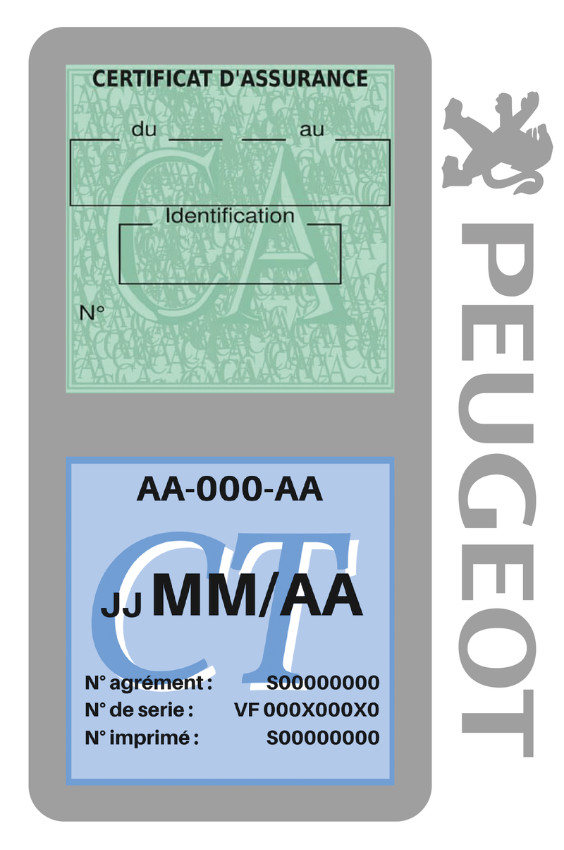 Porte Vignette Assurance Pare Brise Voiture Pour Peugeot Ancien Logo | Double Étui Pochette Adhésive Autocollant Sticker Gris