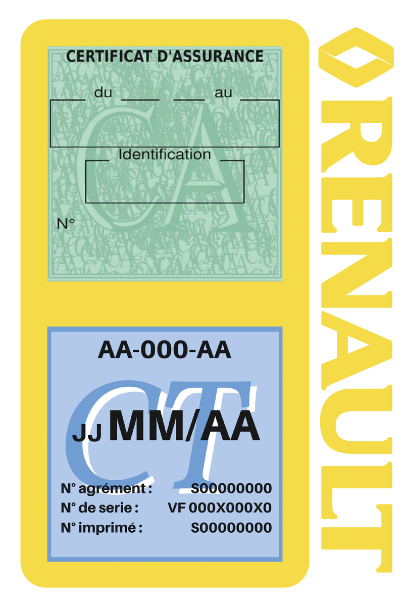 Porte Vignette Assurance Pare Brise Voiture Pour Renault Ancien Logo | Double Étui Pochette Adhésive Autocollant Sticker Jaune