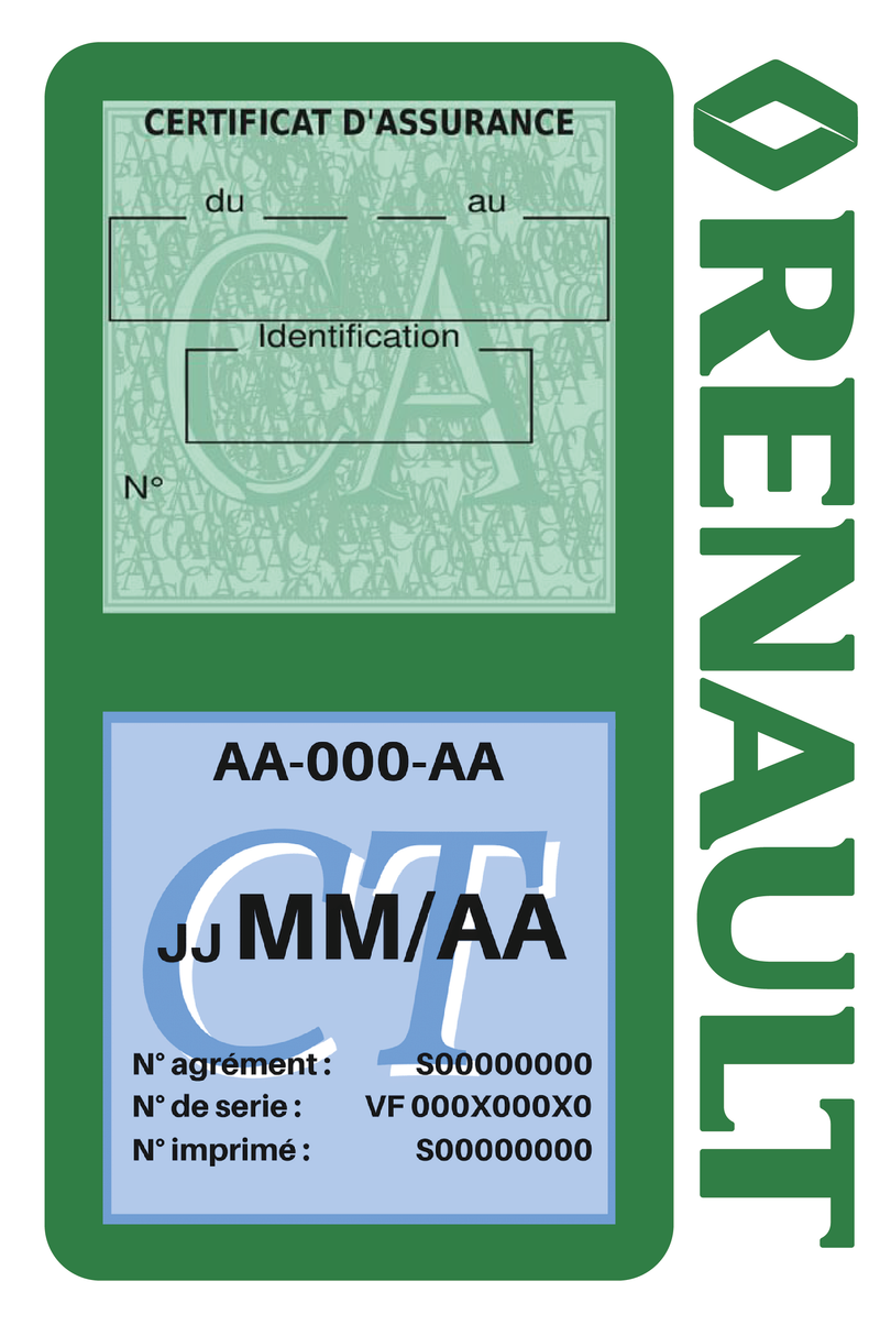 Porte Vignette Assurance Pare Brise Voiture Pour Renault Ancien Logo | Double Étui Pochette Adhésive Autocollant Sticker Vert