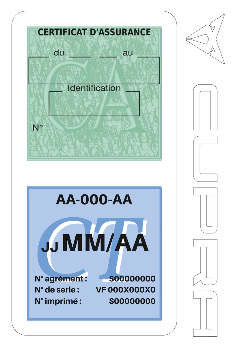 Porte Vignette Assurance Pare Brise Voiture Pour Cupra | Double Étui Pochette Adhésive Autocollant Sticker Blanc