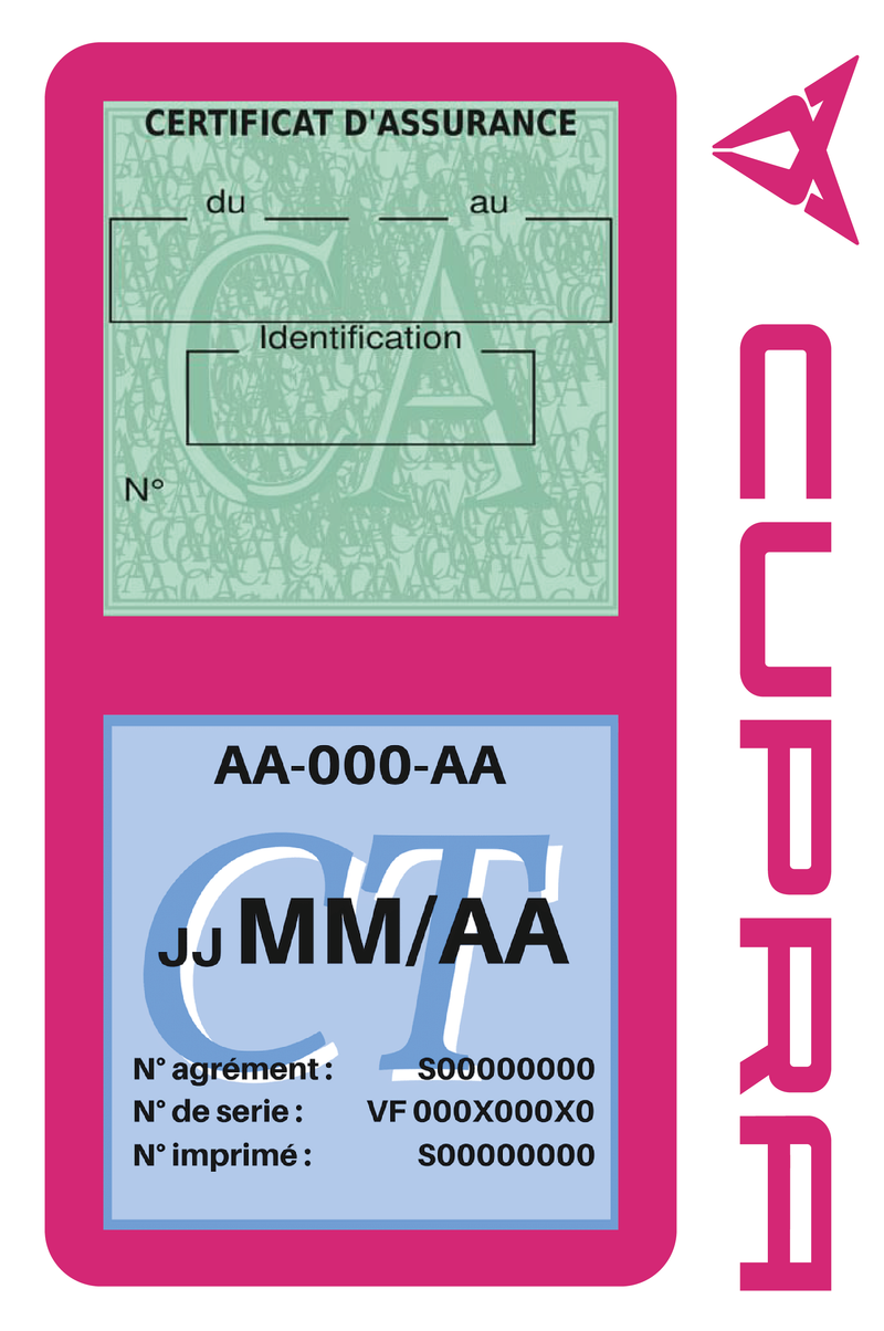Porte Vignette Assurance Pare Brise Voiture Pour Cupra | Double Étui Pochette Adhésive Autocollant Sticker Rose