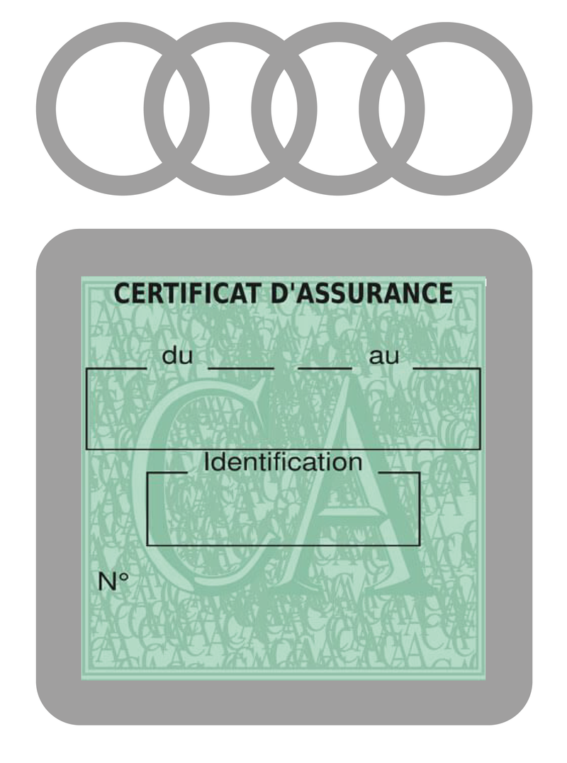 Porte Vignette Assurance Pare Brise Voiture Pour Audi | Étui Simple Pochette Adhésive Autocollant Sticker Gris