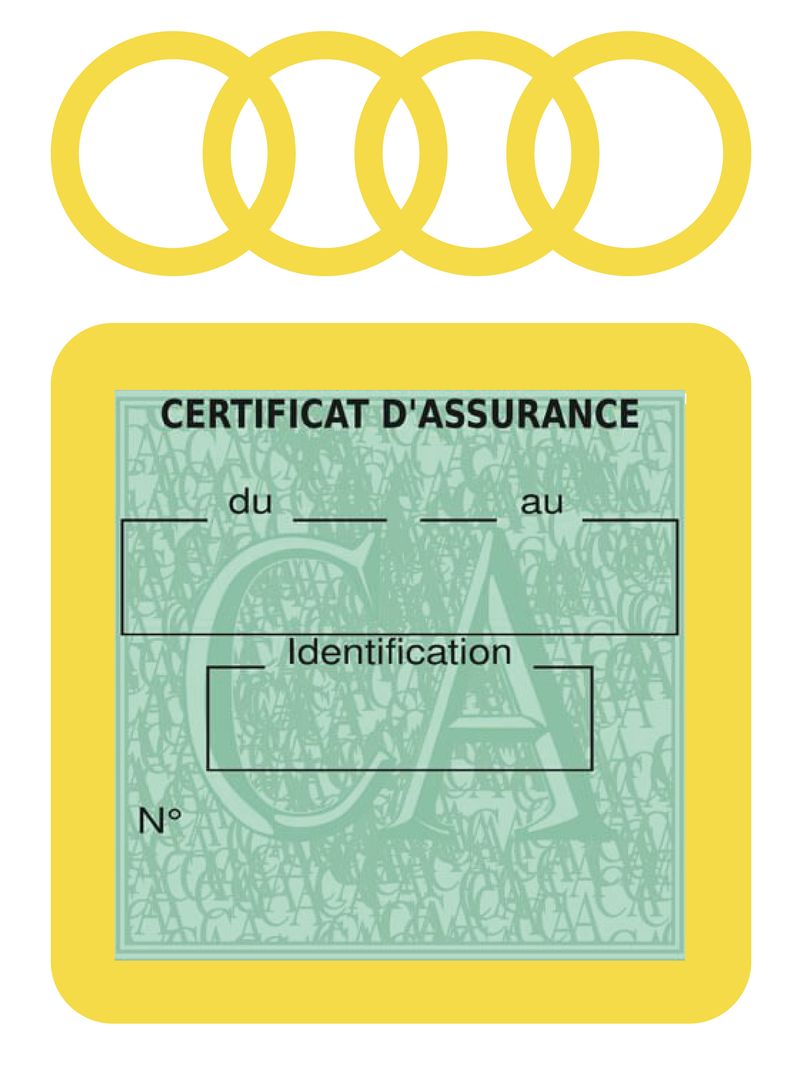 Porte Vignette Assurance Pare Brise Voiture Pour Audi | Étui Simple Pochette Adhésive Autocollant Sticker Jaune