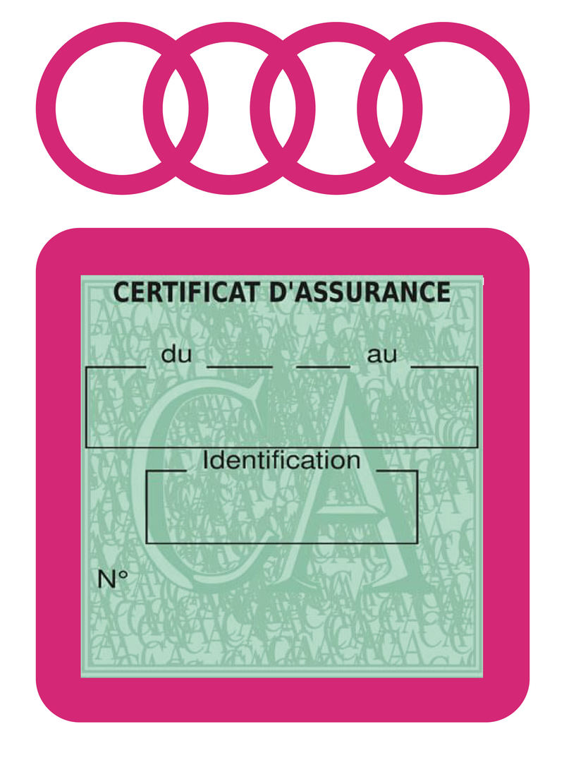 Porte Vignette Assurance Pare Brise Voiture Pour Audi | Étui Simple Pochette Adhésive Autocollant Sticker Rose