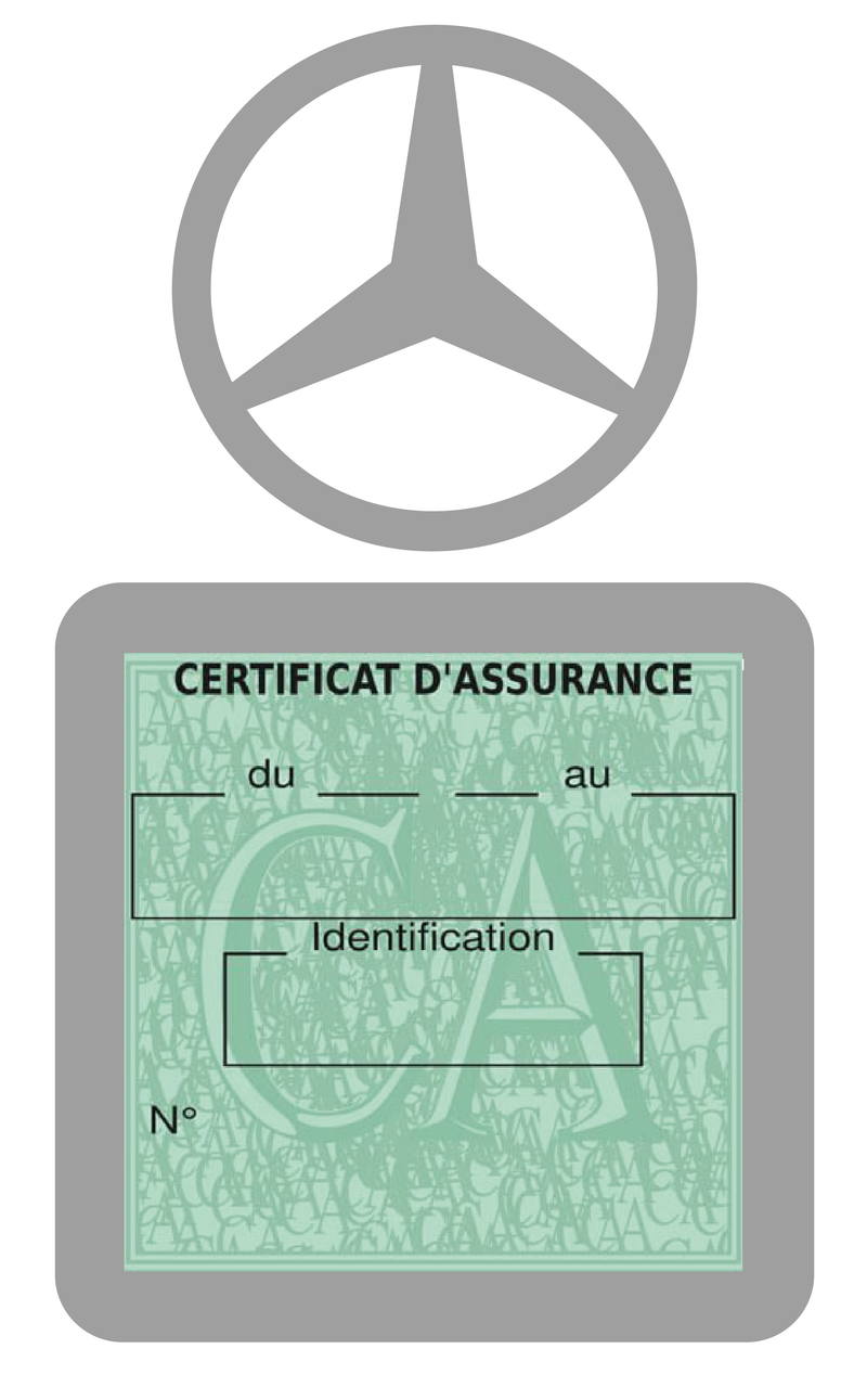 Porte Vignette Assurance Pare Brise Voiture Pour Mercedes-Benz | Étui Simple Pochette Adhésive Autocollant Sticker Gris