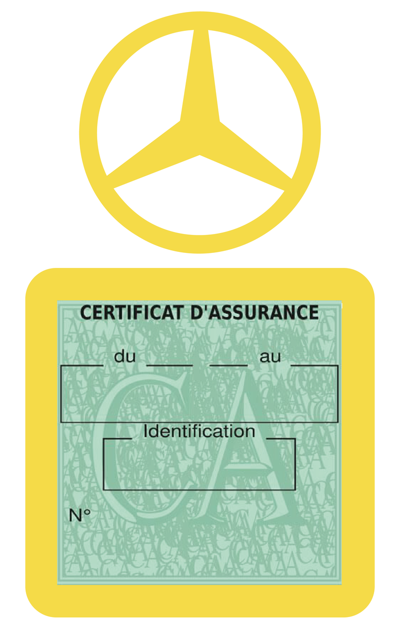 Porte Vignette Assurance Pare Brise Voiture Pour Mercedes-Benz | Étui Simple Pochette Adhésive Autocollant Sticker Jaune