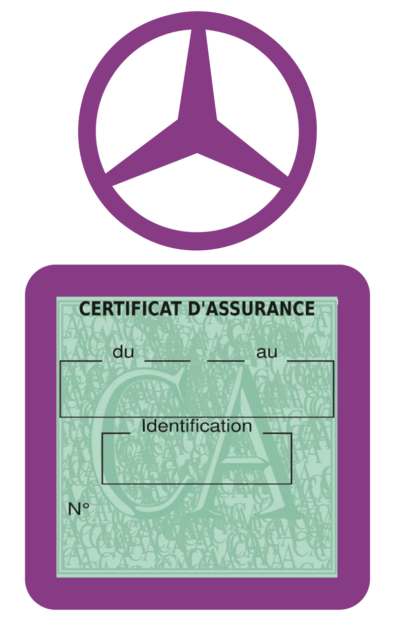 Porte Vignette Assurance Pare Brise Voiture Pour Mercedes-Benz | Étui Simple Pochette Adhésive Autocollant Sticker Mauve