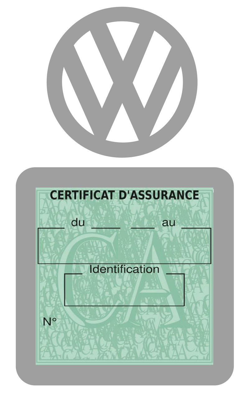 Porte Vignette Assurance Pare Brise Voiture Pour Volkswagen | Étui Simple Pochette Adhésive Autocollant Sticker Gris