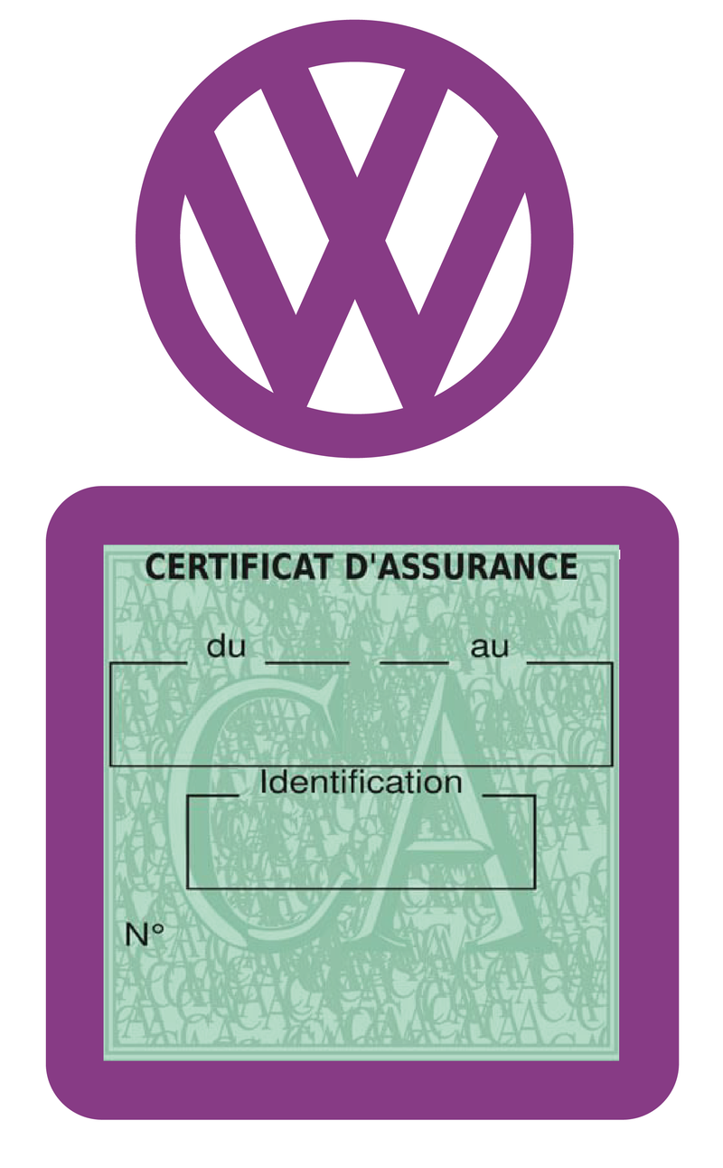 Porte Vignette Assurance Pare Brise Voiture Pour Volkswagen | Étui Simple Pochette Adhésive Autocollant Sticker Mauve
