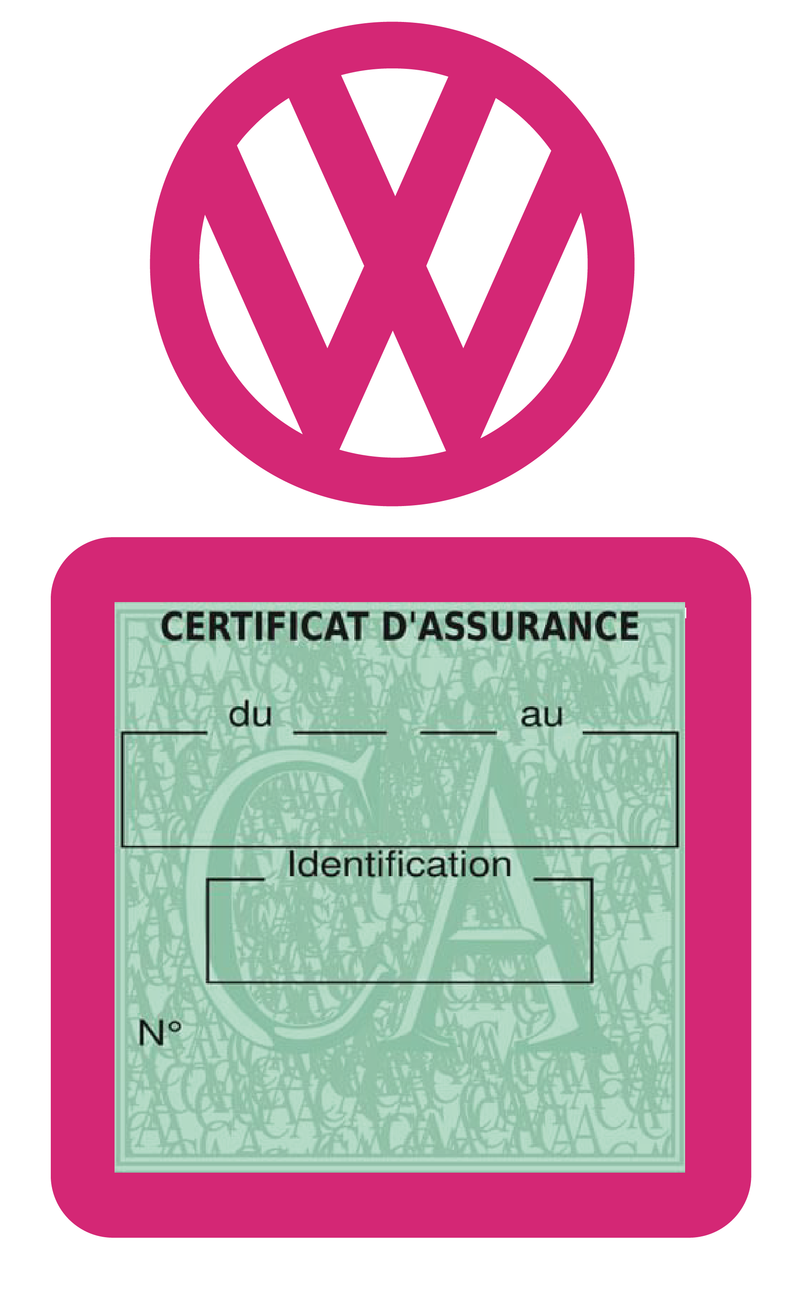 Porte Vignette Assurance Pare Brise Voiture Pour Volkswagen | Étui Simple Pochette Adhésive Autocollant Sticker Rose