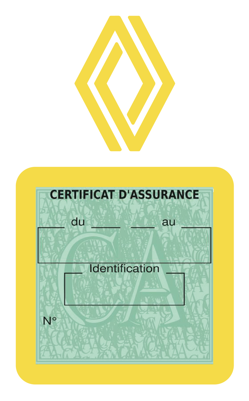 Porte Vignette Assurance Pare Brise Voiture Pour Renault | Étui Simple Pochette Adhésive Autocollant Sticker Jaune