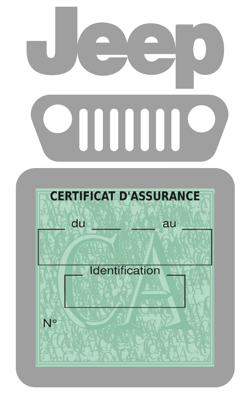 Porte Vignette Assurance Pare Brise Voiture Pour Jeep | Étui Simple Pochette Adhésive Autocollant Sticker Gris