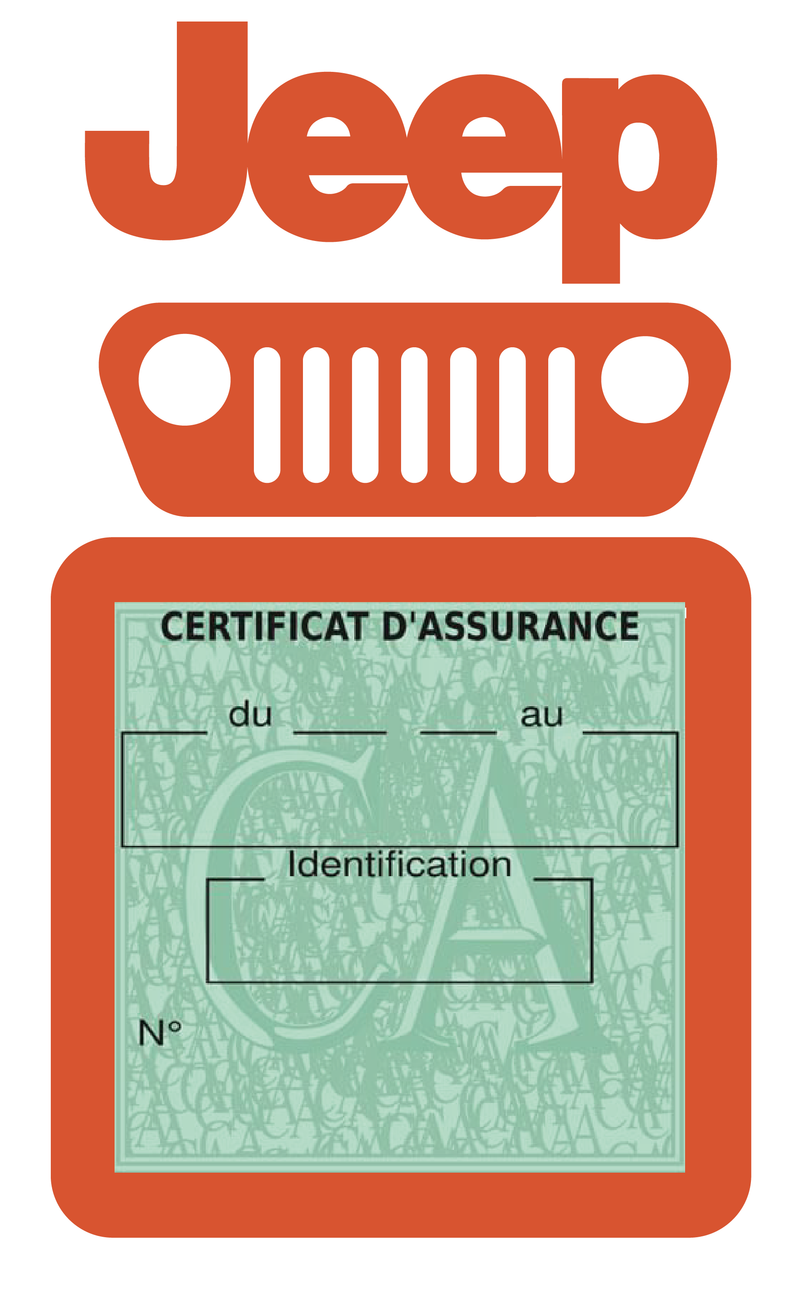 Porte Vignette Assurance Pare Brise Voiture Pour Jeep | Étui Simple Pochette Adhésive Autocollant Sticker Orange