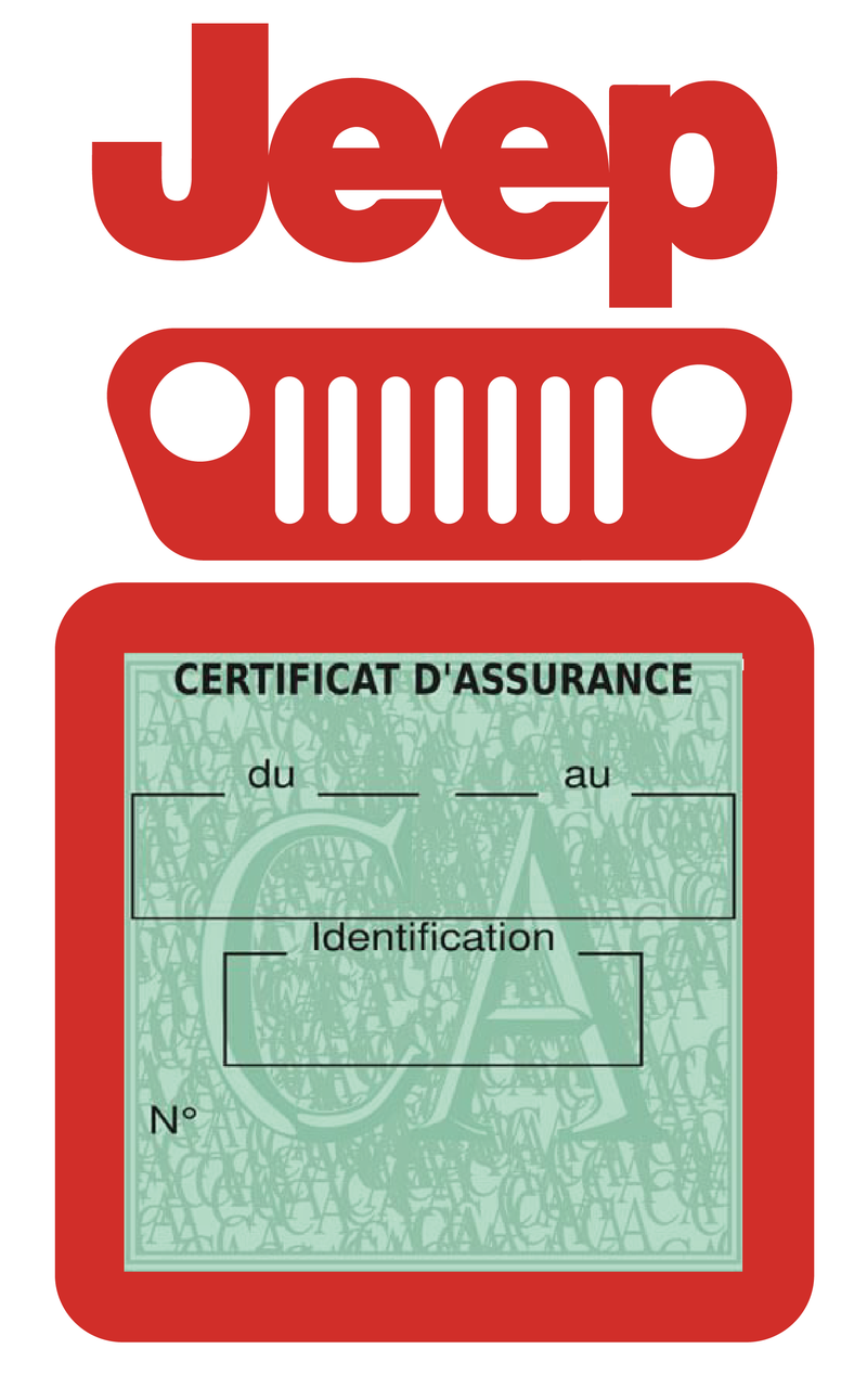 Porte Vignette Assurance Pare Brise Voiture Pour Jeep | Étui Simple Pochette Adhésive Autocollant Sticker Rouge