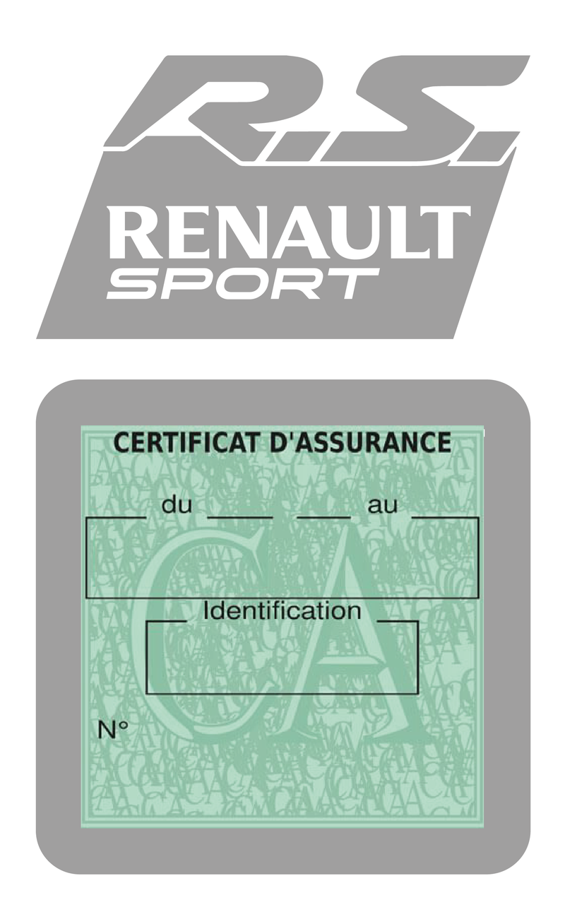 Porte Vignette Assurance Pare Brise Voiture Pour RS Renault Sport | Étui Simple Pochette Adhésive Autocollant Sticker Gris