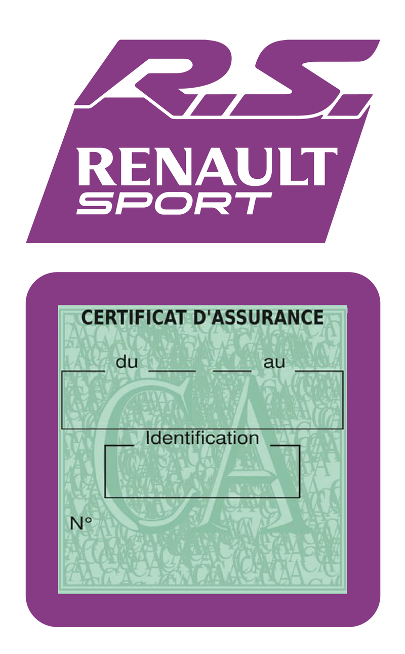 Porte Vignette Assurance Pare Brise Voiture Pour RS Renault Sport | Étui Simple Pochette Adhésive Autocollant Sticker Mauve