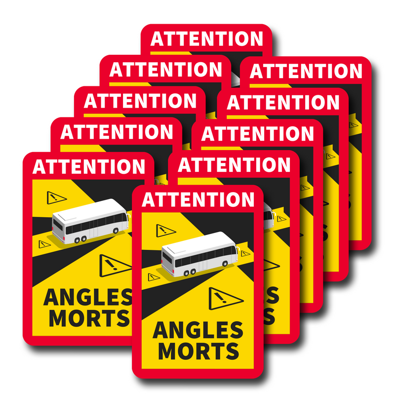 Lot de 10 Autocollants Stickers Attention Danger Angles Morts Obligato