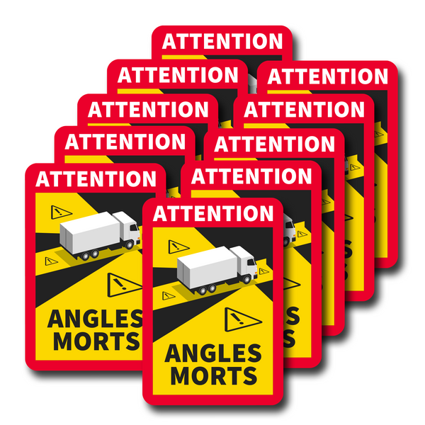 Lot de 10 Autocollants Stickers Attention Danger Angles Morts Obligatoire