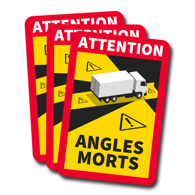 Lot de 3 Autocollants Stickers Attention Danger Angles Morts Obligatoi