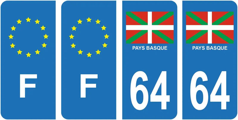 Lot 4 Autocollants Plaque d'immatriculation Voiture 64 Pays Basque