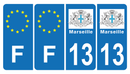 Lot 4 Autocollants Stickers plaque d'immatriculation voiture 13 blason Marseille