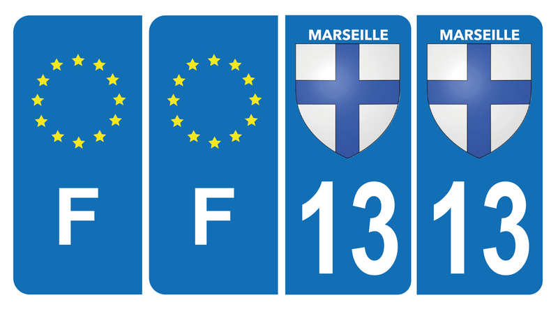 Lot de 4 Autocollants Plaque d'immatriculation Voiture 13 Blason Marseille Bis & F Europe