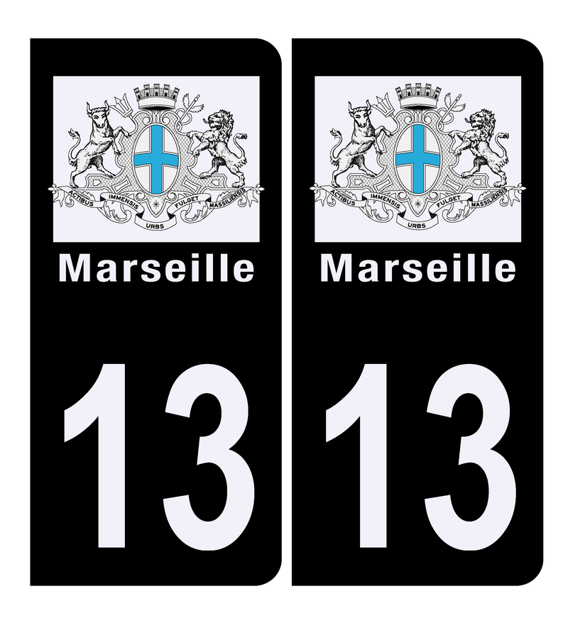 Set de 4 stickers NOIR pour plaque d'immatriculation, 13 MARSEILLE -  Stickers pour plaque d'immatriculation/AUTO PACA - The Little Boutique